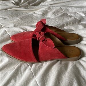 Bueno | Red |Suede |Knotted Bow Mule Flats | Size 40 | Pointed Toe Slide Loafers